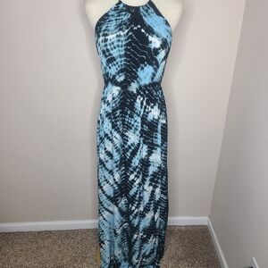 Promesa Black Blue Tie Dye Boho Maxi Dress‎ Size M